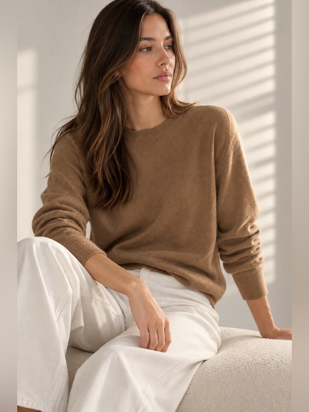 Nordstrom Cashmere Caramel Color Crew Neck Sweater